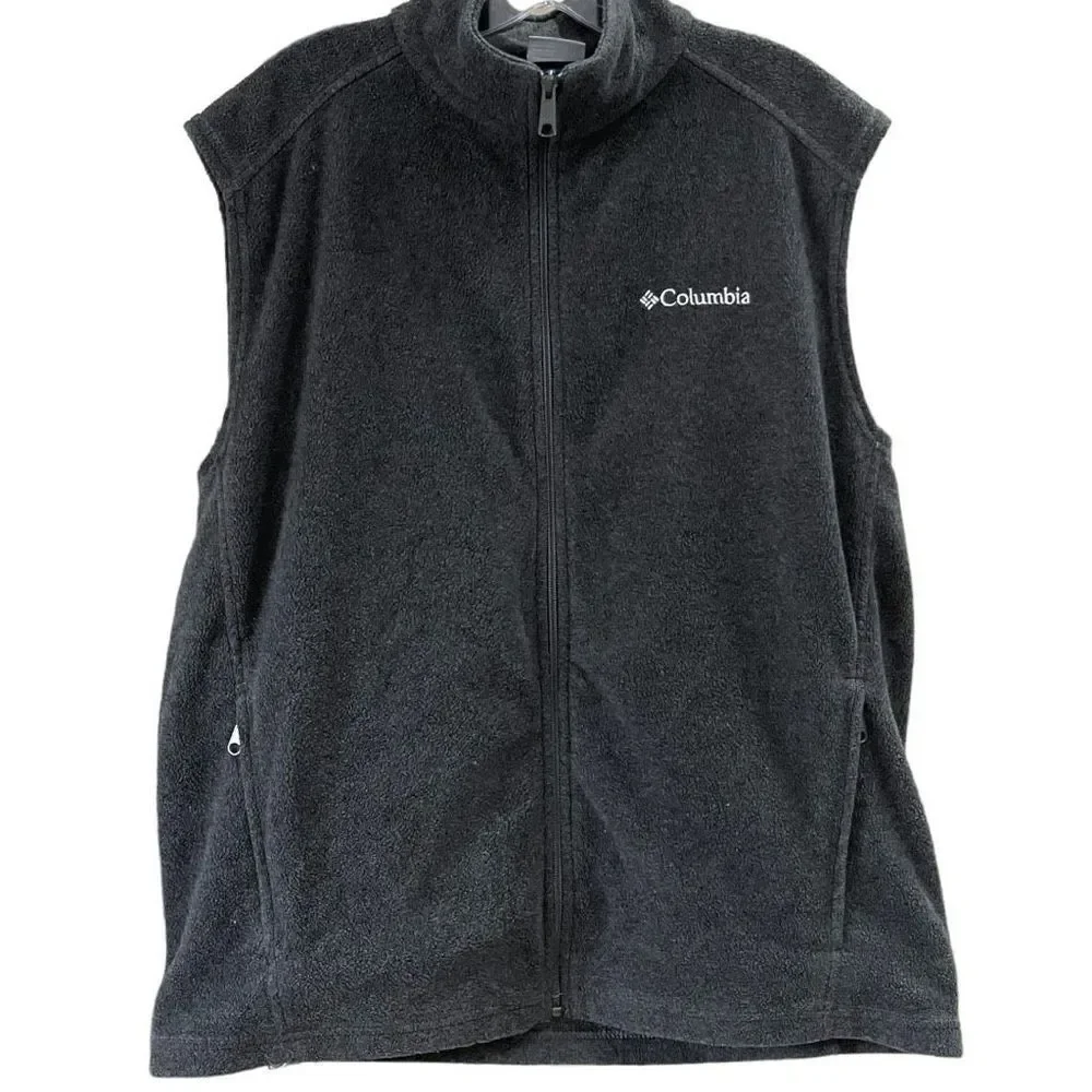 COLUMBIA Men's Outerwear Vest Fleece Sleeveless Full Zip In Gray Size Large